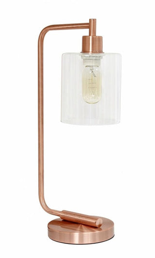 Lalia Home Modern Iron Desk Lamp with Glass Shade Automotive Brown Castor Rose Gold 
