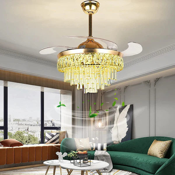 Fandelier Crystal Retractable LED Modern Ceiling Fan Lights