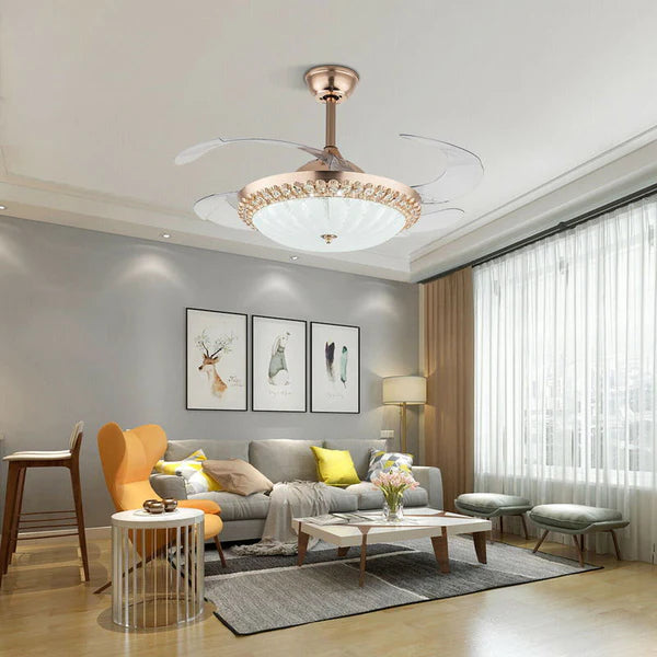 OUKANING Modern Invisible Chandelier Crystal Ceiling Fan