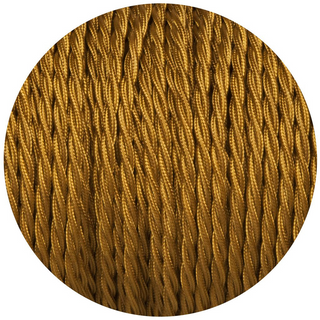 16Ft Twisted Cloth Covered Wire 18 Gauge 3 Conductor Braided Light Cord Gold~1329