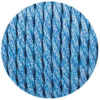 16Ft Twisted Cloth Covered Wire 18 Gauge 3 Conductor Braided Light Cord Blue Multi Tweed~1496