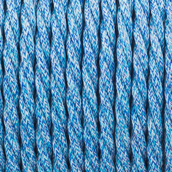 16Ft Twisted Cloth Covered Wire 18 Gauge 3 Conductor Braided Light Cord Blue Multi Tweed~1496