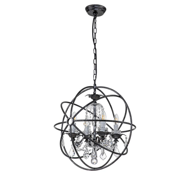Eudora 4-Light Globe Hanging Chandelier with Crystal Accents Antique Black