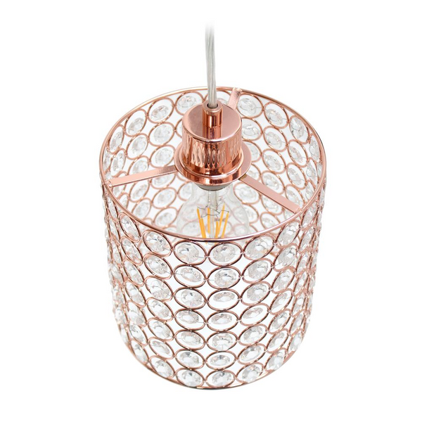 Elegant Designs 1 Light Elipse Crystal Cylinder Pendant, Rose Gold