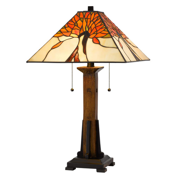 60W x 2 Tiffany table lamp with pull chain switch w/   resin lamp body