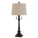 60W x 2 Torrington resin table lamp with pull chain switch and hardback linen shade