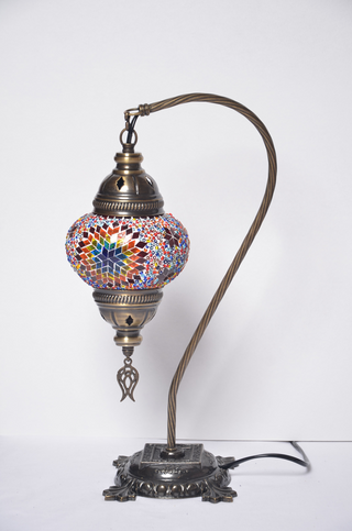 Turkish Swan Neck Mosaic Glass Handmade Decorative Table Lamps - Multicolor Star - Unique Custom Moroccan Lamp Shades