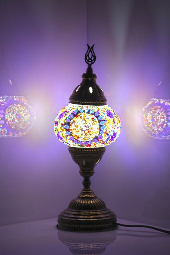 Turkish Mosaic Lamps Multicolor Center Circle - Decorative Handmade Table Lamp - Unique Custom Moroccan Lamp Shades