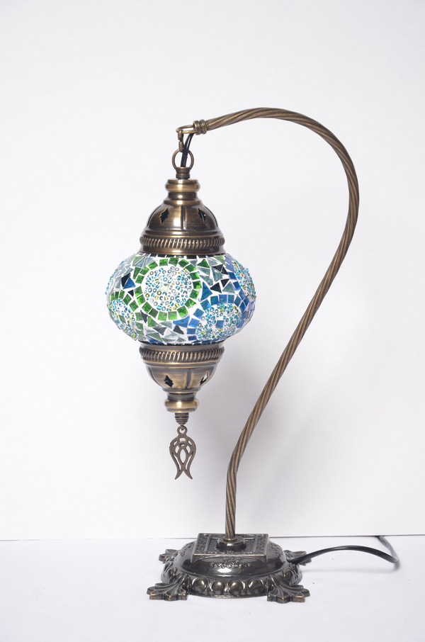 Turkish Swan Neck Mosaic Glass Handmade Decorative Table Lamps - Turquoise - Unique Custom Moroccan Lamp Shades