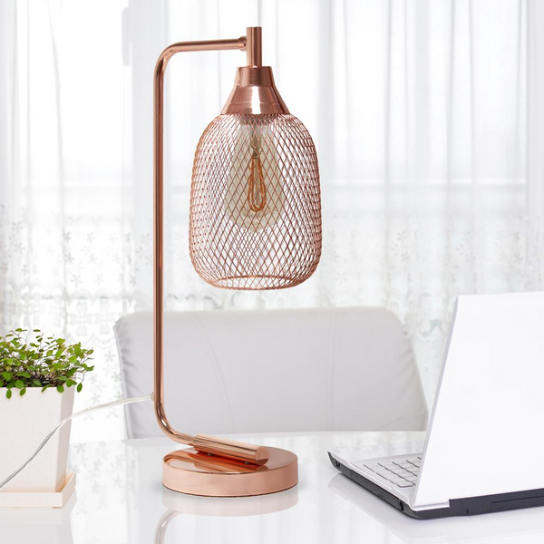 Industrial Mesh Desk Lamp, Rose Gold