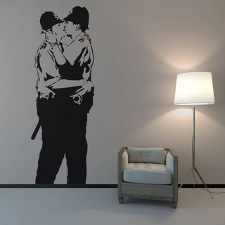 Banksy Police Kissing Wall Sticker - Street Art Peel and Stick Vinyl Decal - Cops Kiss Large Mural