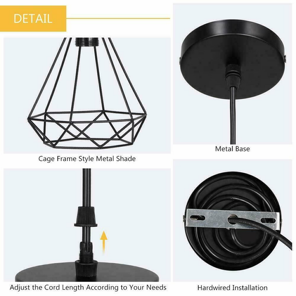 Industrial Geometric Cage Pendant Lamps Ceiling Light Fixtures~1176