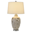 150W Leland Creamic Table Lamp With Leaf Design And Taper Drum Hardback Fabric Shade