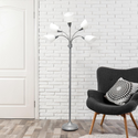 Simple Designs 5 Light Adjustable Gooseneck Silver Floor Lamp with White Shades