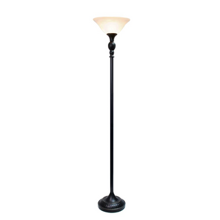 Lalia Home Classic 1 Light Torchiere Floor Lamp with Marbleized Glass Shade, Restoration Bronze and White