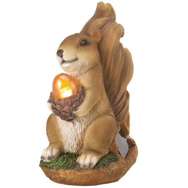 Solar-Powered Light-Up Squirrel Statue