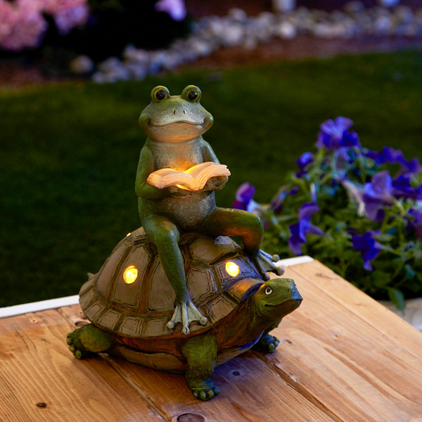 Frog Reading on Turtle Solar Garden Light