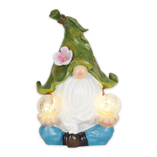 Meditating Leaf-Hat Gnome Solar Garden Light