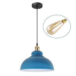 Buy blue Retro Pendant Light Shade Vintage Industrial Ceiling Lighting LED Restaurant Loft With Free Bulb~2101