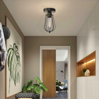 Vintage Hallway Ceiling Light, Black Semi-Flush Mount Basket Cage Bedroom Living Room~2142