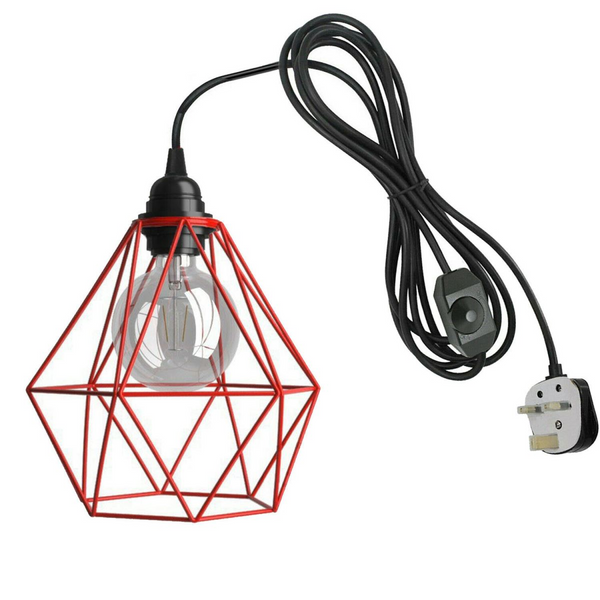 Plug In Pendant With Dimmer Switch 4m Rubber Cable Diamond Cage Lighting Kit~1862