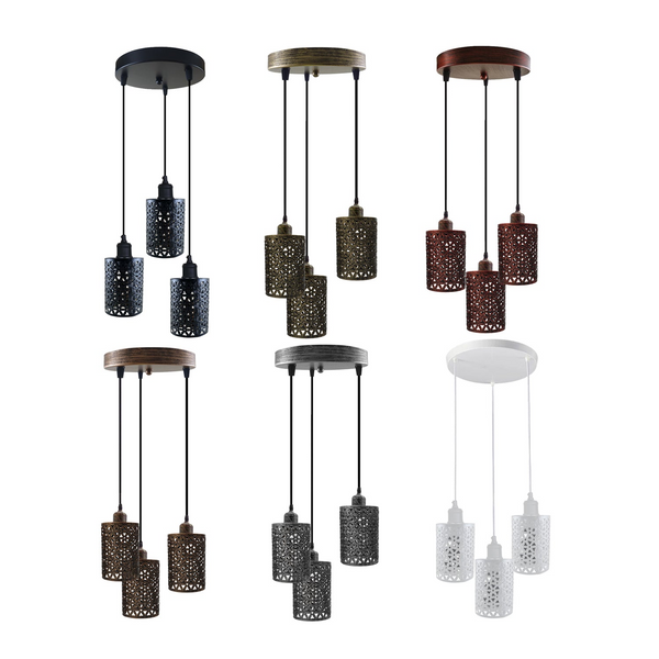 Industrial Retro pendant light 3 way Round ceiling base brushed finished Metal Ceiling Lamp Shade ~3951