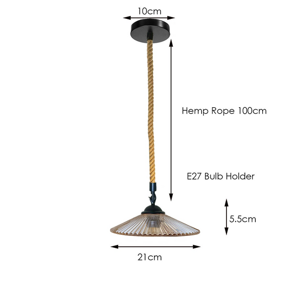 Vintage Industrial Glass Lampshade Edison Hemp Rope Metal Hanging Pendant Lightshade~2268