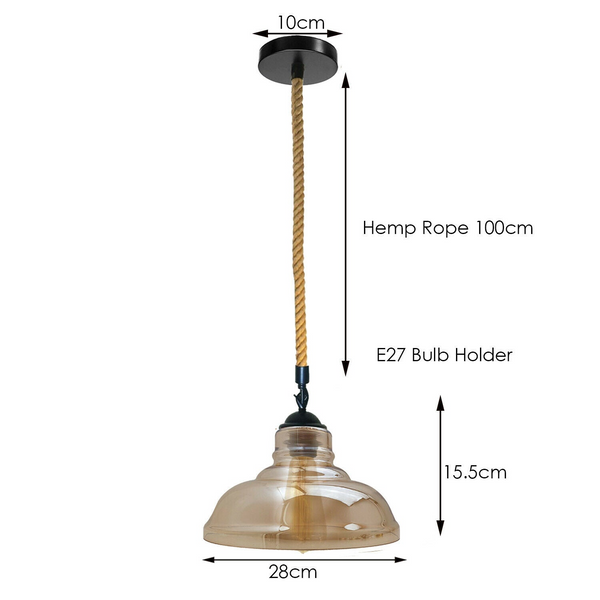 Vintage Industrial Glass Lampshade Edison Hemp Rope Metal Hanging Pendant Lightshade~2268