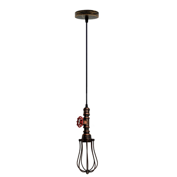 Rustic Red Pendant Light Steampunk Pipe Light Balloon Cage Lamp Hanging Indoor Light Fitting For Kitchen, Living room~1194