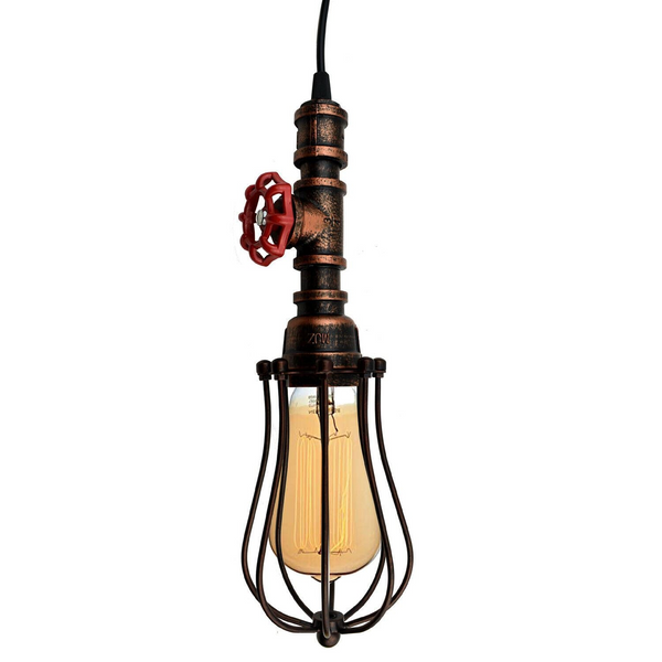 Rustic Red Pendant Light Steampunk Pipe Light Balloon Cage Lamp Hanging Indoor Light Fitting For Kitchen, Living room~1194