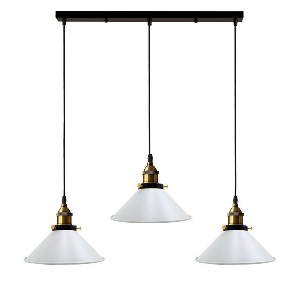 Industrial Vintage Pendant light with 3 heads cone various colours E27 Uk Holders ~1301