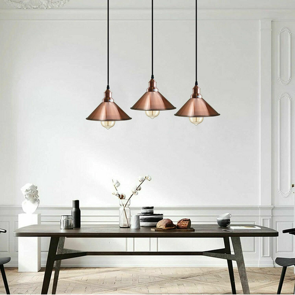 Industrial Vintage Pendant light with 3 heads cone various colours E27 Uk Holders ~1301