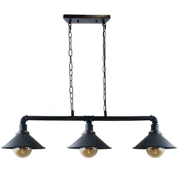 LEDSone Industrial 3 Way Vintage Retro Style Brushed Silver Steampunk Pipe Light Bar with Lamp Shade E27~1124