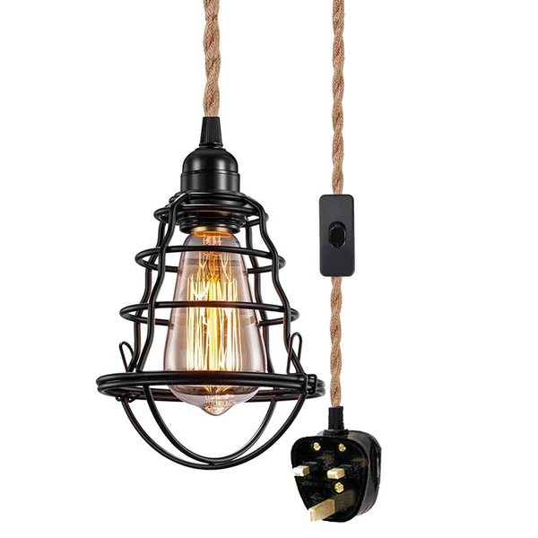Fabric Hemp Flex Cable kit Black Plug In Pendant Lamp Light E27 Fitting Vintage Lamp~3692