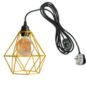 Dimmer Switch Plug In Pendant Lamp Light Set With Yellow Diamond Shade~1870