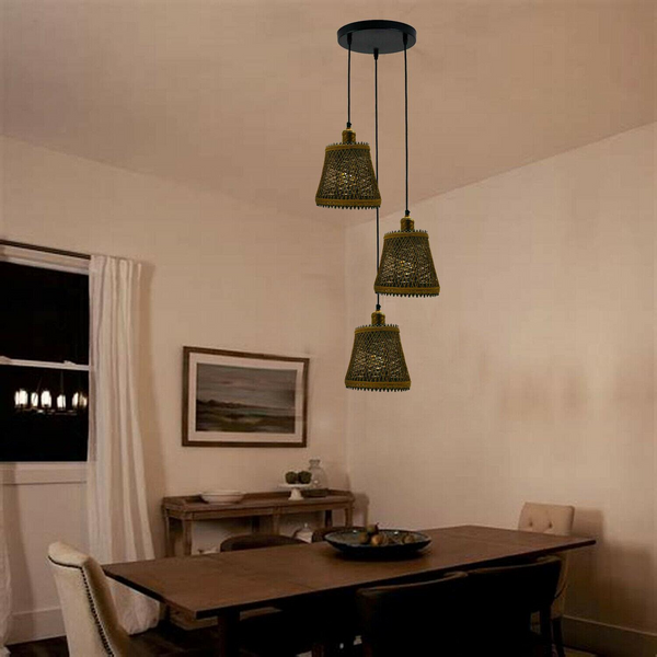 Industrial Rattan Wicker Design Chandelier Ceiling Pendant Light Brown Finish~1416