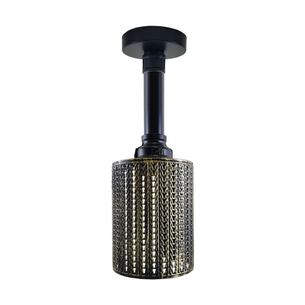 Modern Industrial Pipe Ceiling Light Fitting Vintage Brushed Brass Cage Flush Lights UK~3606