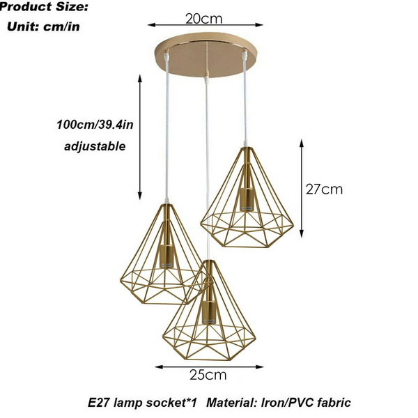 Modern Vintage Industrial Retro Loft 3 Head Ceiling Pendant Lamp Shade~2342