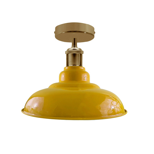 Industrial Vintage Retro Flush Mount Glossy Shade Yellow colour Ceiling Light E27 UK~3764
