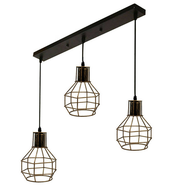 3-Lights Cage Pendant Lamp Hanging Light Fixture Black Chandelier~1170