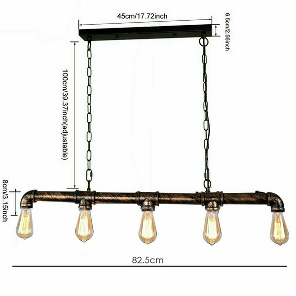 Water pipe Ceiling Light 5 Light Chandelier Rustic Red