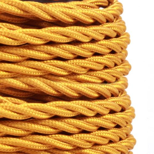 32Ft Twisted Cloth Covered Wire 18 Gauge 2 Conductor Braided Light Cord Gold~1470