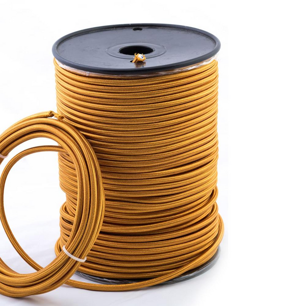16Ft 18 Gauge 2 Conductor Round Cloth Covered Wire Braided Light Cord Gold~1343