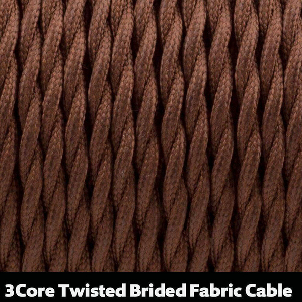16Ft Twisted Cloth Covered Wire 18 Gauge 3 Conductor Braided Light Cord Brown~1502