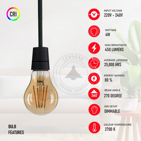4W LED Light Bulbs A60 E26 Edison Bulb LED Filament Bulbs Warm White Dimmable~1488
