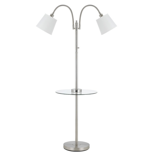 40W 3 Way Gailmetal  Double Gooseneck Floor Lamp Withglass Tray Table And Two USB Charging Ports.