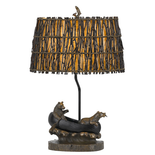 Cal Lighting Antique Bronze Bear in Canoe Resin Table Lamp