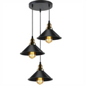 Black Industrial 3-Light Hanging Pendant Light Light Fixture Cone Shade~1517