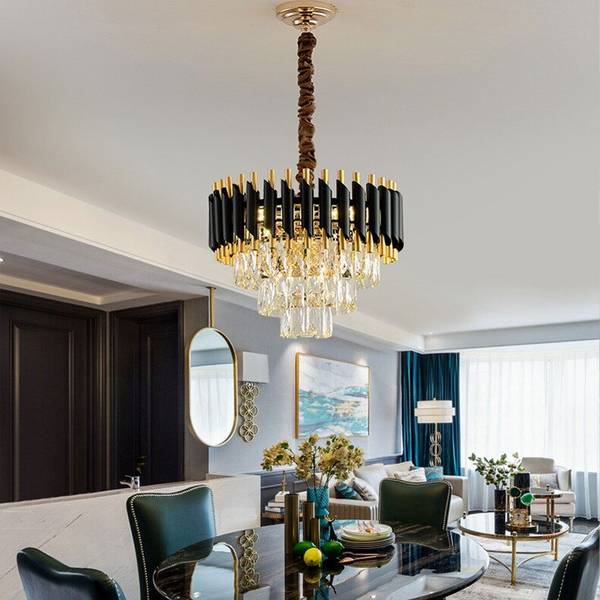 Modern Large Crystal Black Gold Chandelier Ceiling Pendant Light for Living Room~4118