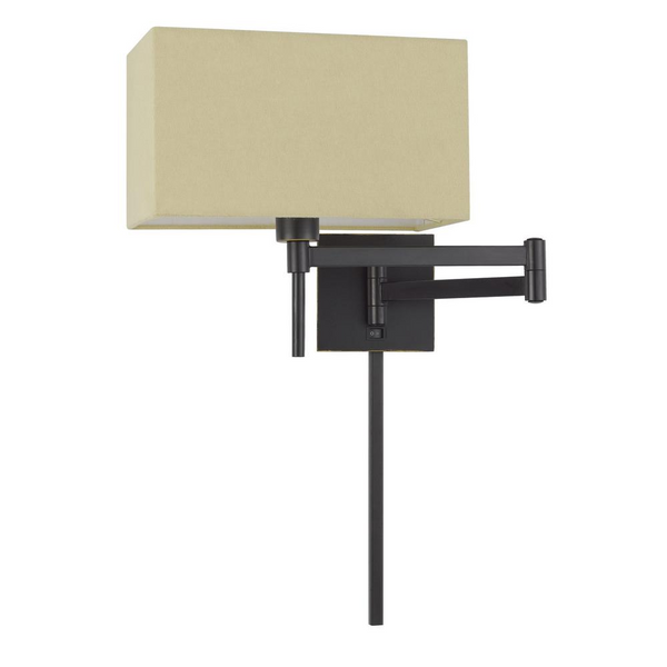 60W Robson Wall Swing Arm Reading Lamp With Rectangular Hardback Fabric Shade. 3 Ft Wire Cover included., WL2930DB